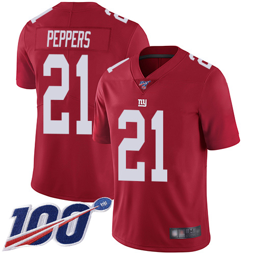 Men New York Giants #21 Jabrill Peppers Red Limited Red Inverted Legend 100th Season Football NFL Jersey